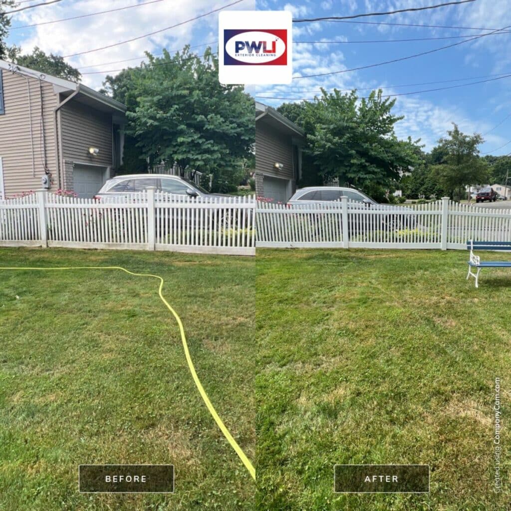 Protect Your Investment  with regular pressure washing PVC Fence Cleaning before and after in East Meadow NY